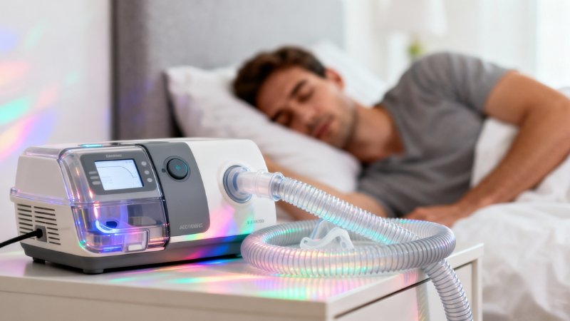 A CPAP machine on a nightstand for better sleep.