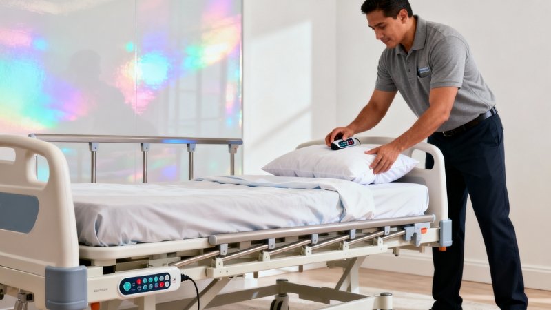 A comfortable adjustable hospital bed for home care.