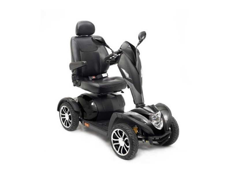 A power operated mobility scooter.
